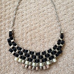 Black, beige, tan ribbon bib necklace